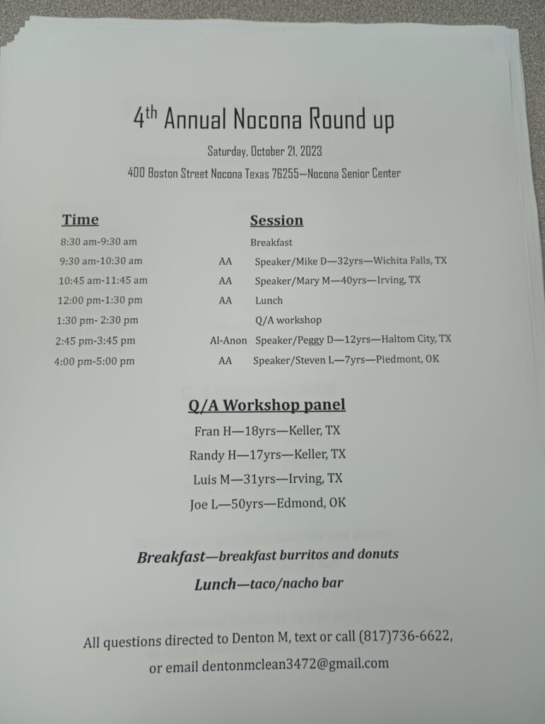 4th Annual Nocona Round Up Fort Worth AA Central Office